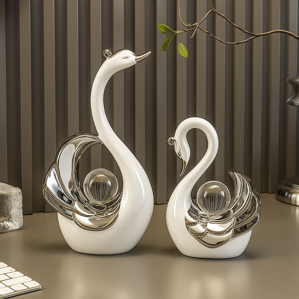 Snora Elegant Reflective Swan Figurines (Pair)