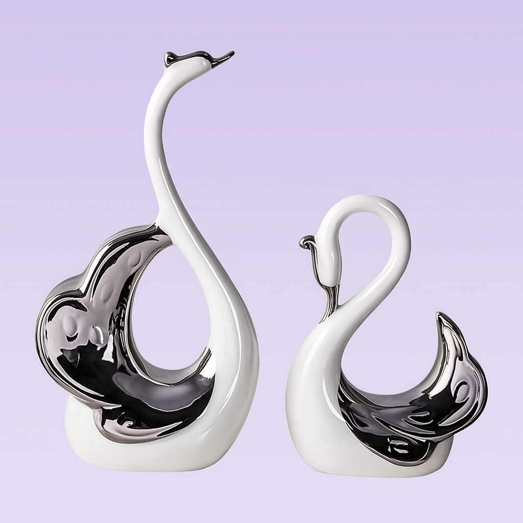 Snora Elegant Reflective Swan Figurines (Pair)