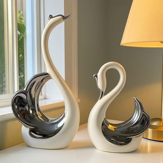 Snora Elegant Reflective Swan Figurines (Pair)