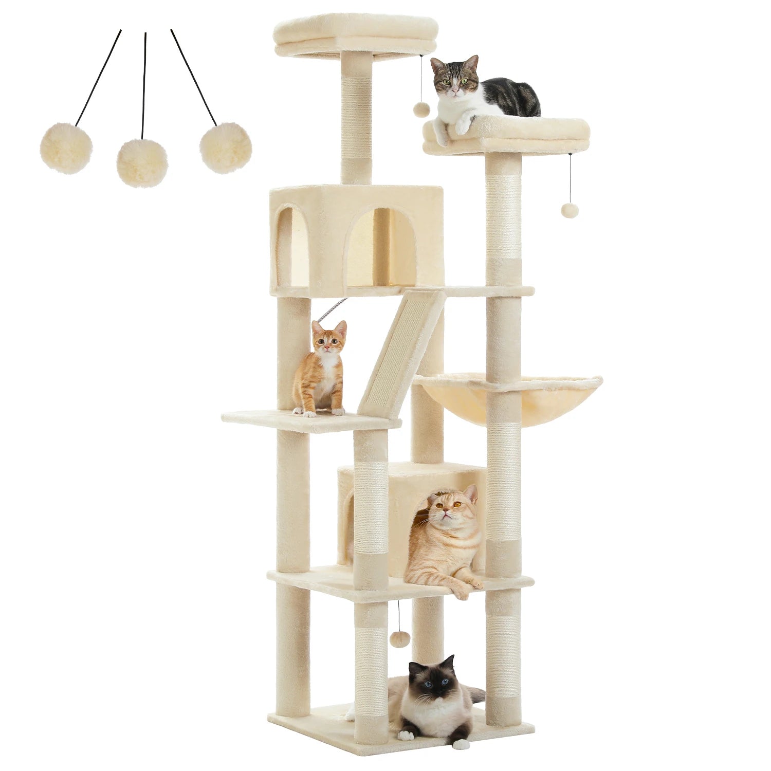 Tall Cat Tree Large Cat Tower for Indoor Cats Multi-Level Plush Cat Condo with Scratching Posts Scratching Boards Perches Caves
