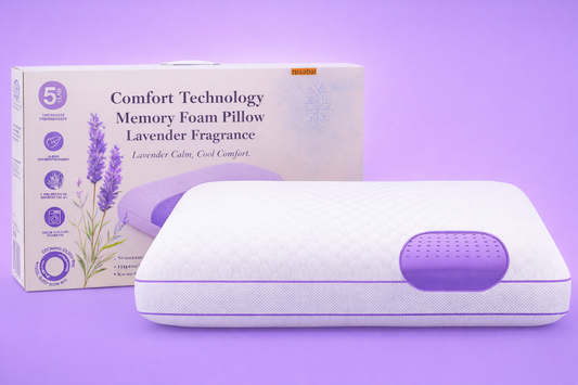 Lavender scented memory foam pillow + double sided brush set  + eye musk (sample)