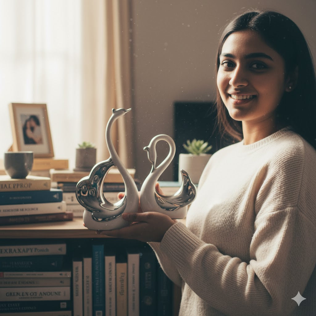 Snora Elegant Reflective Swan Figurines (Pair)