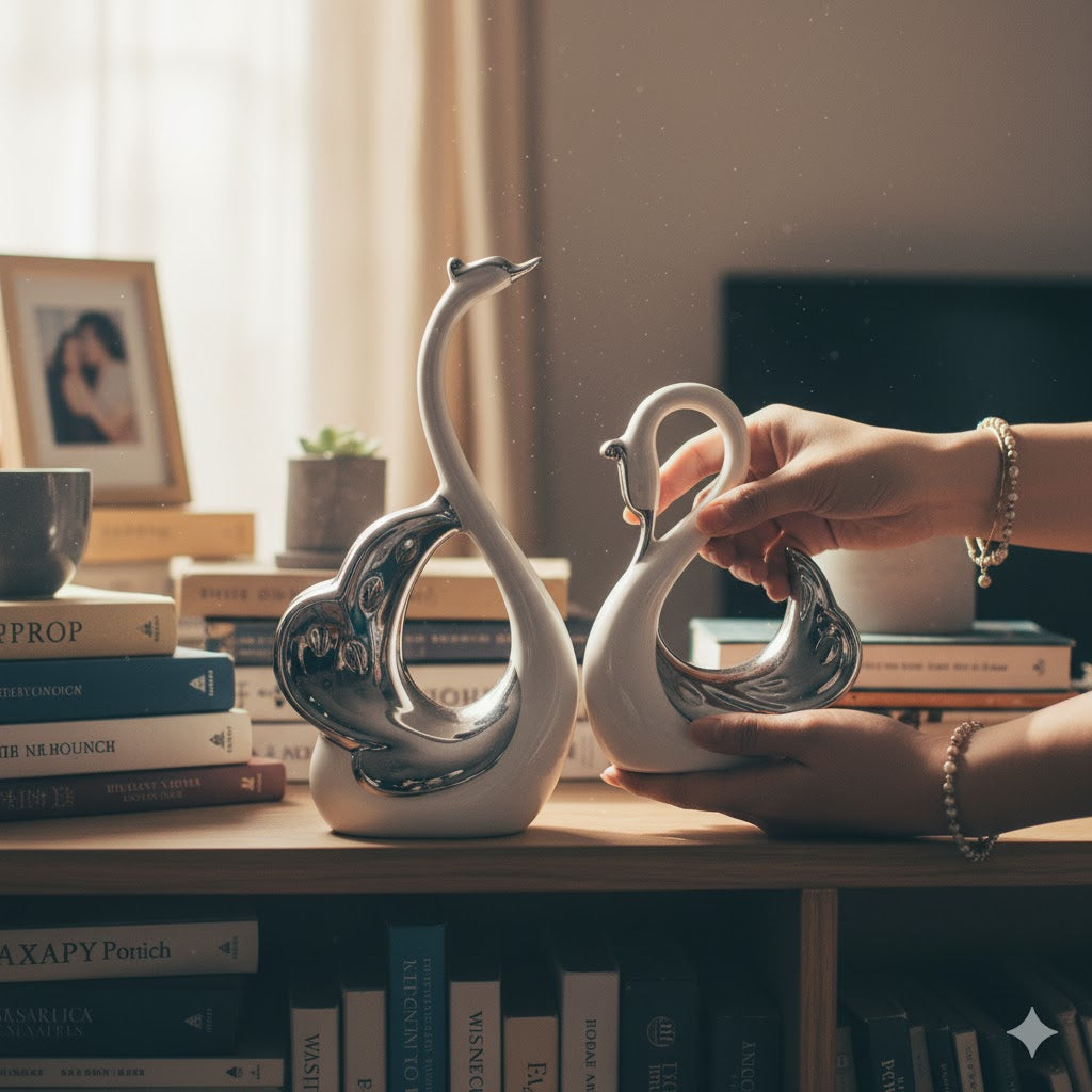 Snora Elegant Reflective Swan Figurines (Pair)