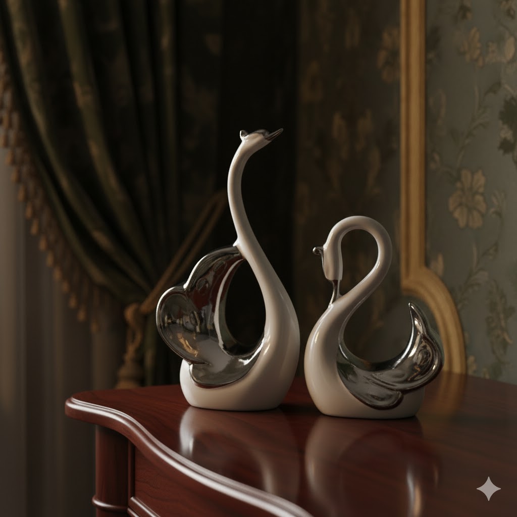 Snora Elegant Reflective Swan Figurines (Pair)