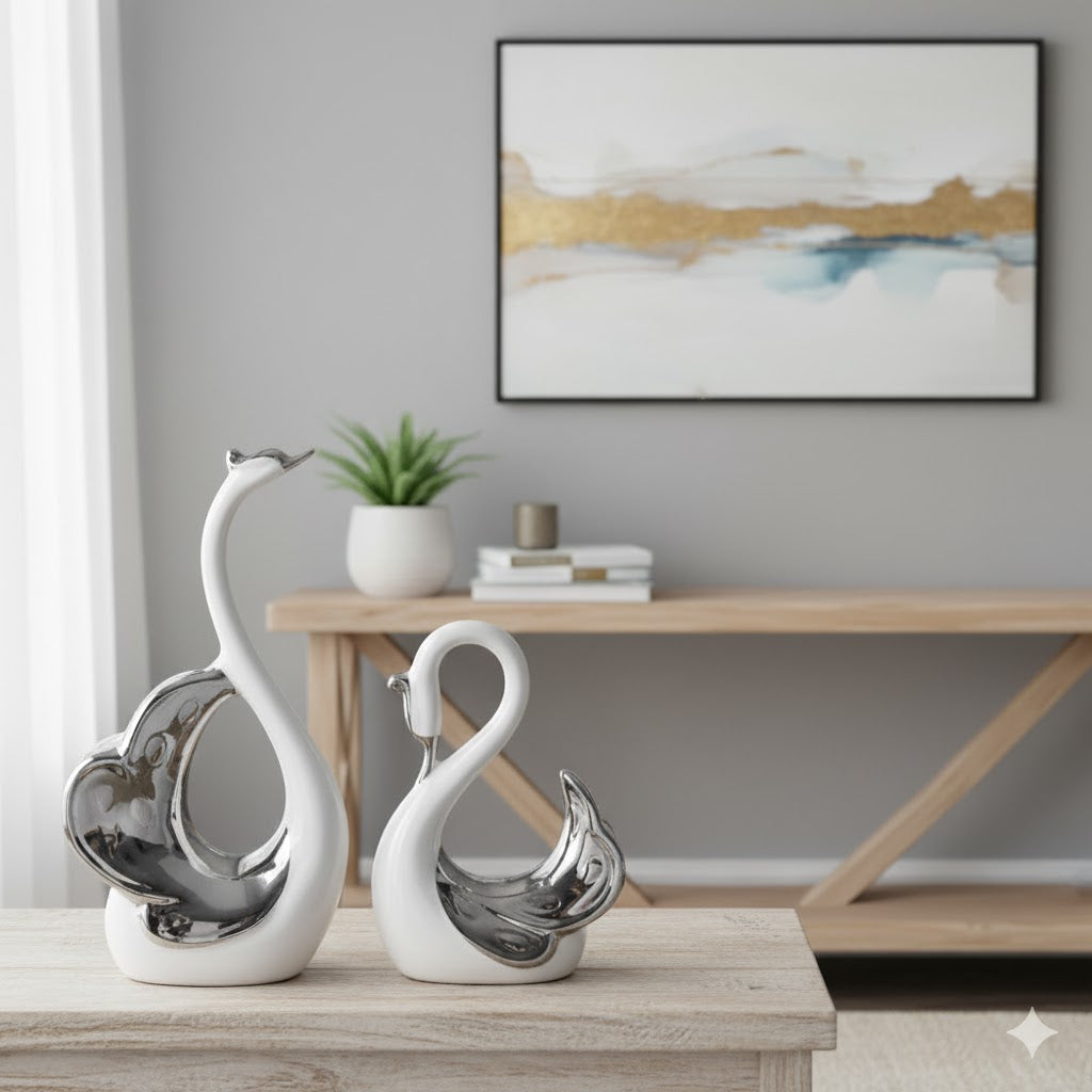 Snora Elegant Reflective Swan Figurines (Pair)